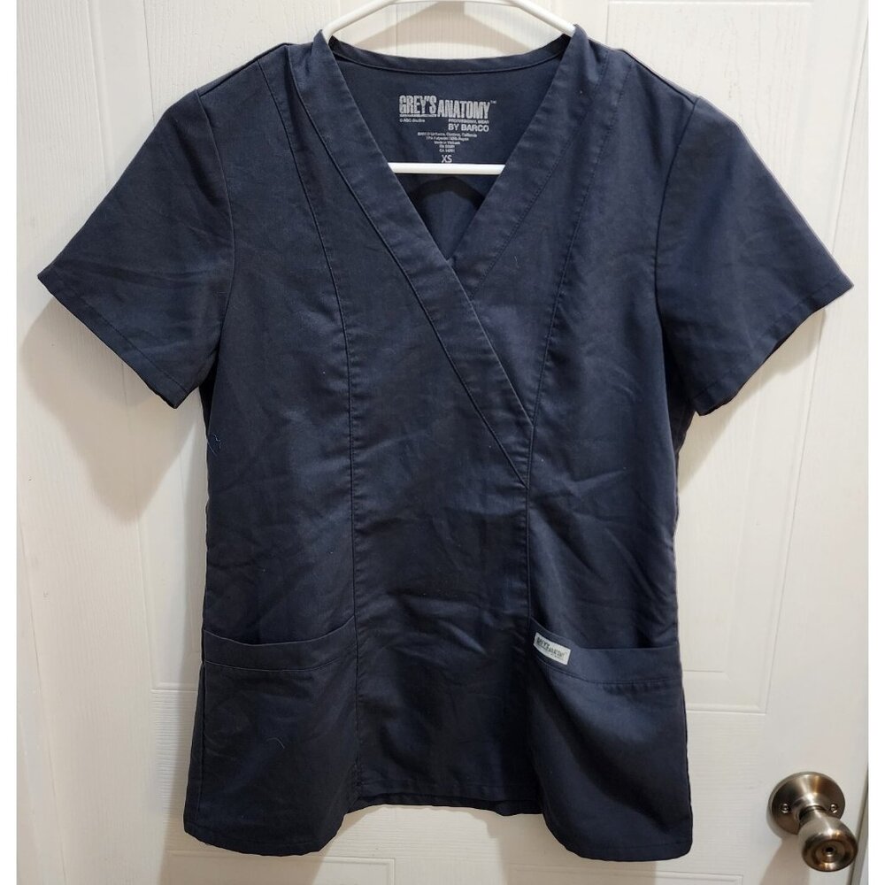 Grey's Anatomy Barco‎ Women's Sz XS V-Neck Mock Wrap Scrub Top Gray Style 41101
